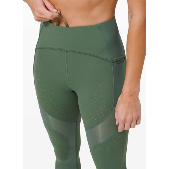 Lululemon Uncovered Strength High-Rise Algae Green Mesh Cut-Outs Olive Tights 4 - Picture 3 of 10